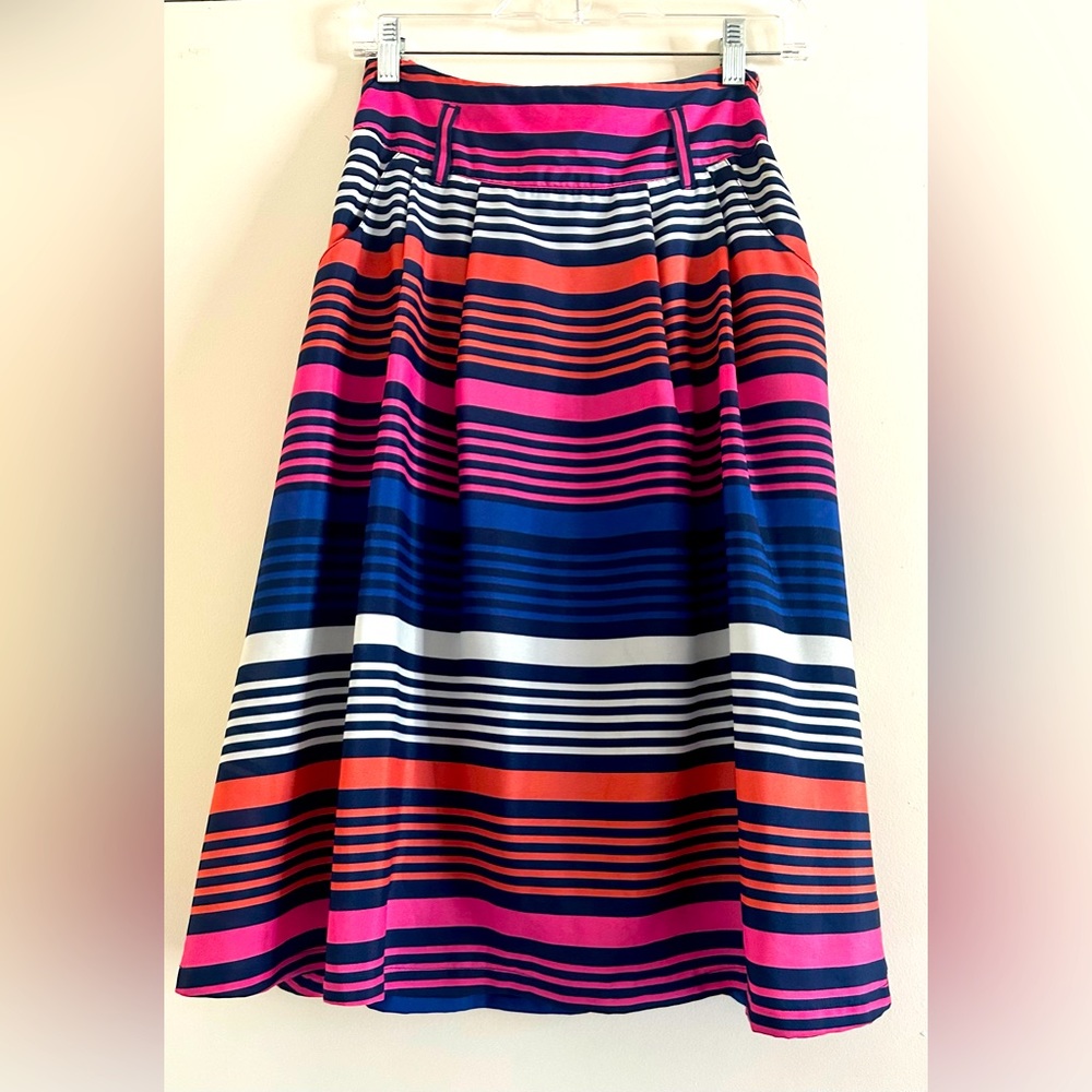 Old Navy Multicolor Stripes Midi Skirt With Pockets Rainbow Large